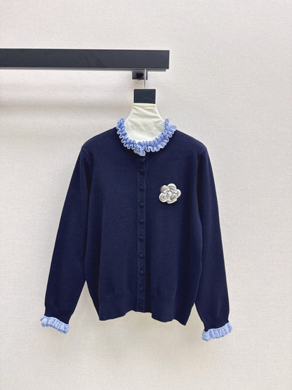 25fw new camellia fake two-piece knitted cardigan