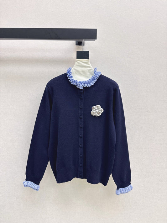 25fw new camellia fake two-piece knitted cardigan