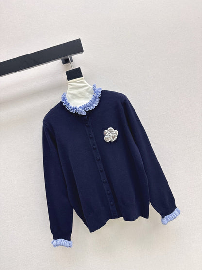 25fw new camellia fake two-piece knitted cardigan