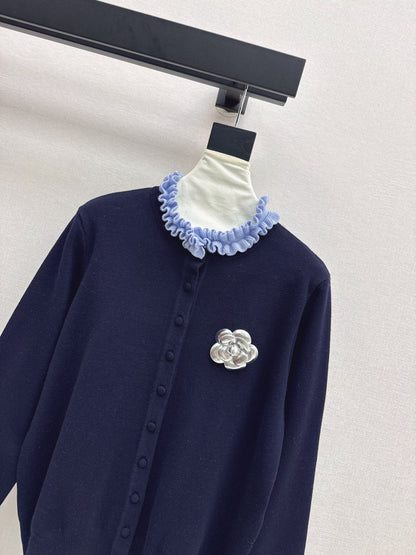 25fw new camellia fake two-piece knitted cardigan