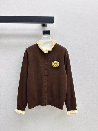 25fw new camellia fake two-piece knitted cardigan