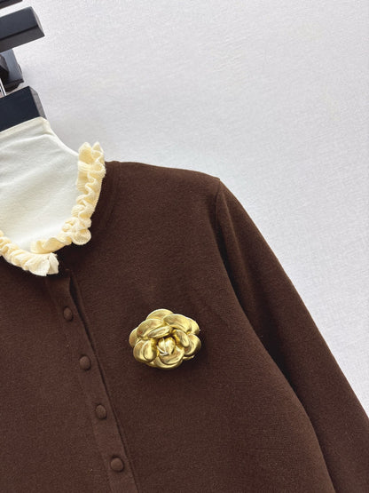 25fw new camellia fake two-piece knitted cardigan
