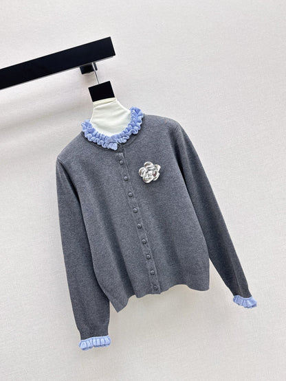 25fw new camellia fake two-piece knitted cardigan