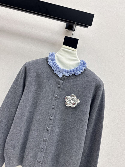 25fw new camellia fake two-piece knitted cardigan