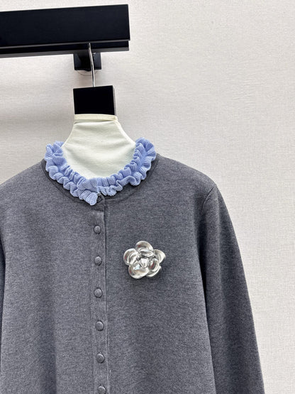 25fw new camellia fake two-piece knitted cardigan