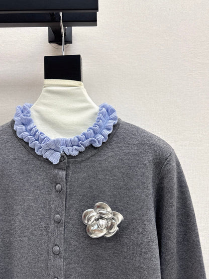 25fw new camellia fake two-piece knitted cardigan