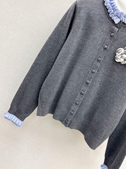 25fw new camellia fake two-piece knitted cardigan