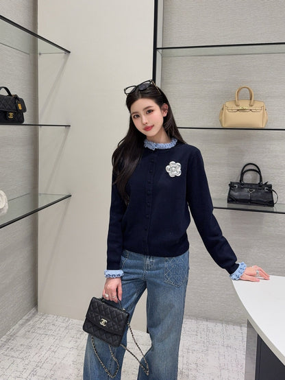 25fw new camellia fake two-piece knitted cardigan