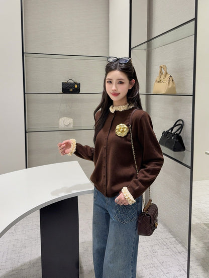 25fw new camellia fake two-piece knitted cardigan