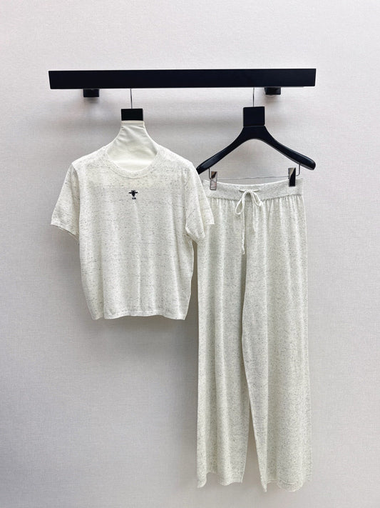 25fw new wool embroidered sweater with straight pants suit