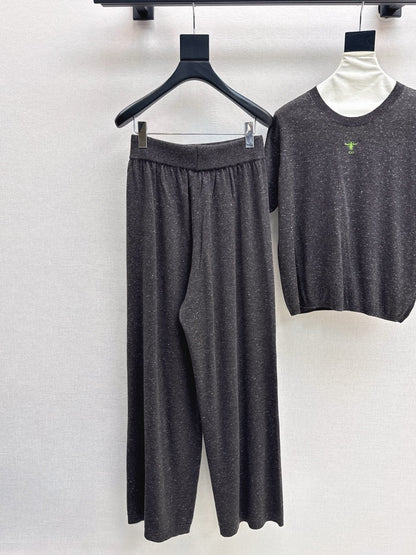 25fw new wool embroidered sweater with straight pants suit