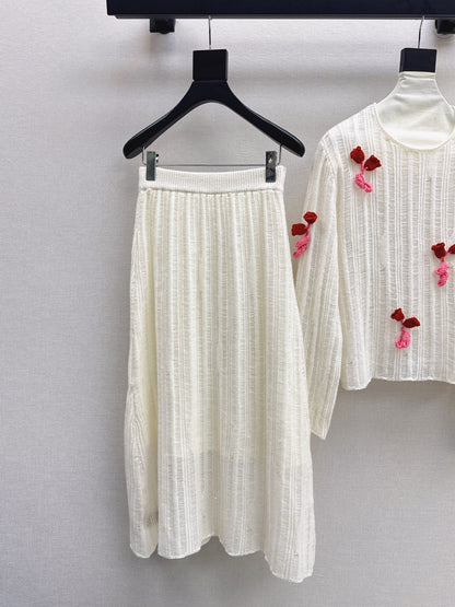 25fw new wool round neck sweater with skirt suit