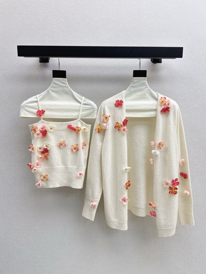25fw new wool flower sling with cardigan top set
