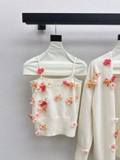 25fw new wool flower sling with cardigan top set