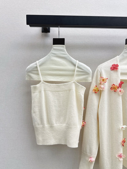 25fw new wool flower sling with cardigan top set