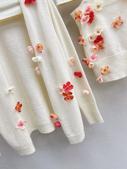 25fw new wool flower sling with cardigan top set