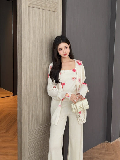 25fw new wool flower sling with cardigan top set