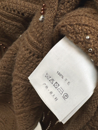 25fw new wool beaded round neck sweater with straight pants suit