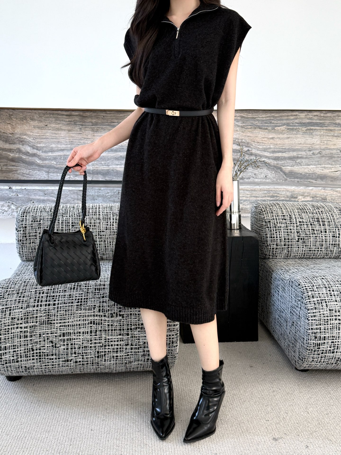 25fw new round neck wool dress