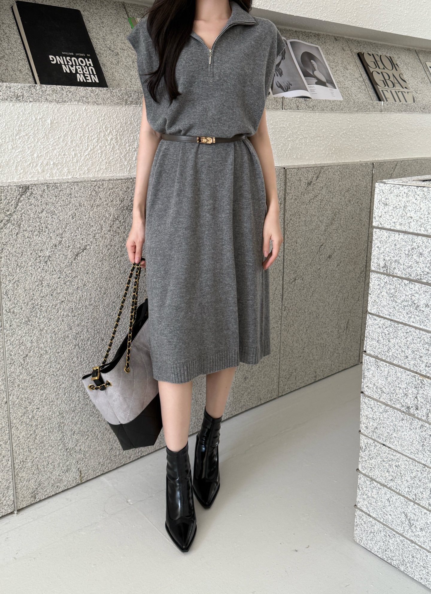 25fw new round neck wool dress