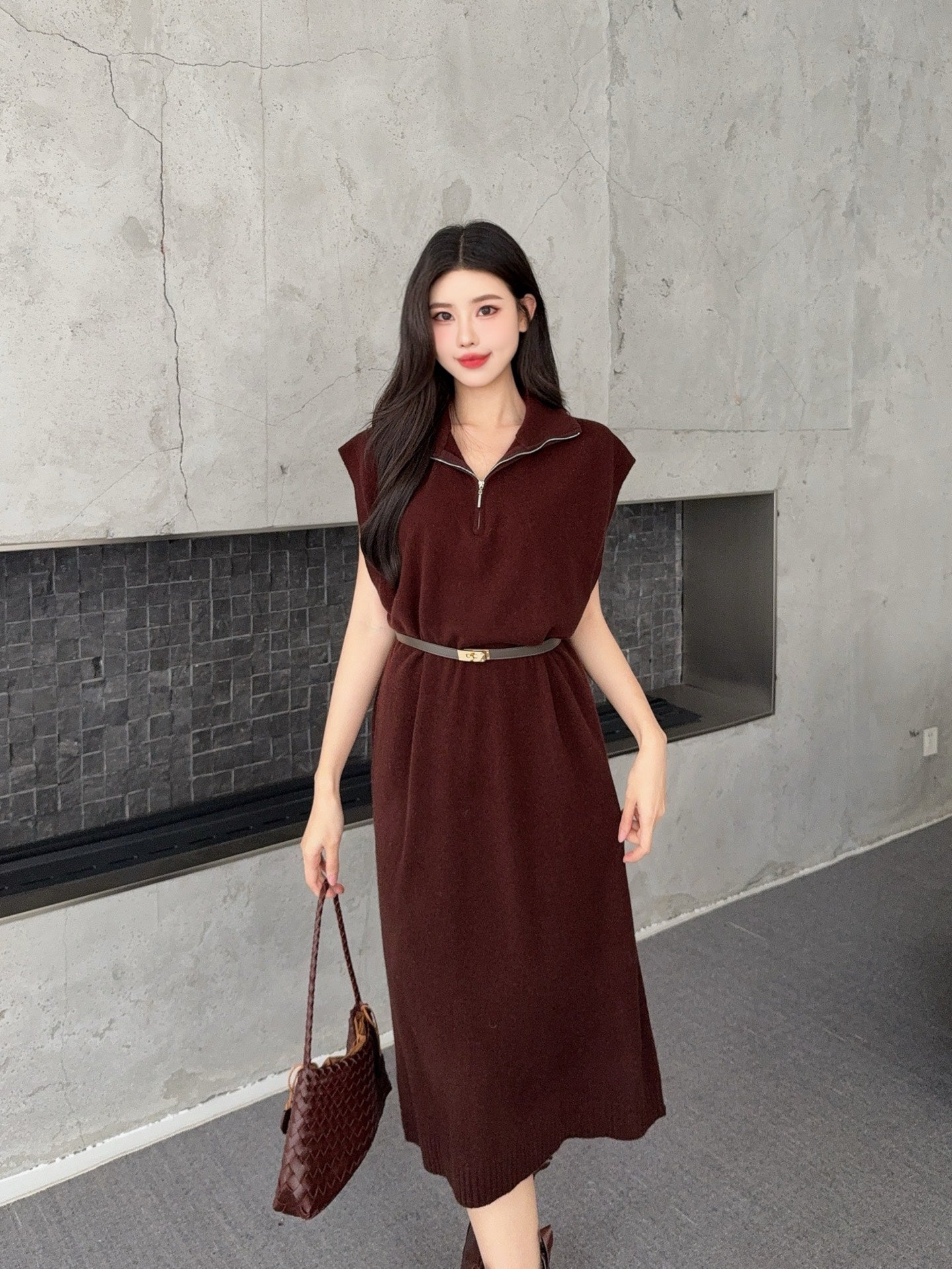 25fw new round neck wool dress