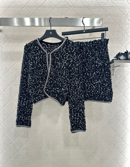 25 Rhinestone tied edge knitted cardigan half skirt set