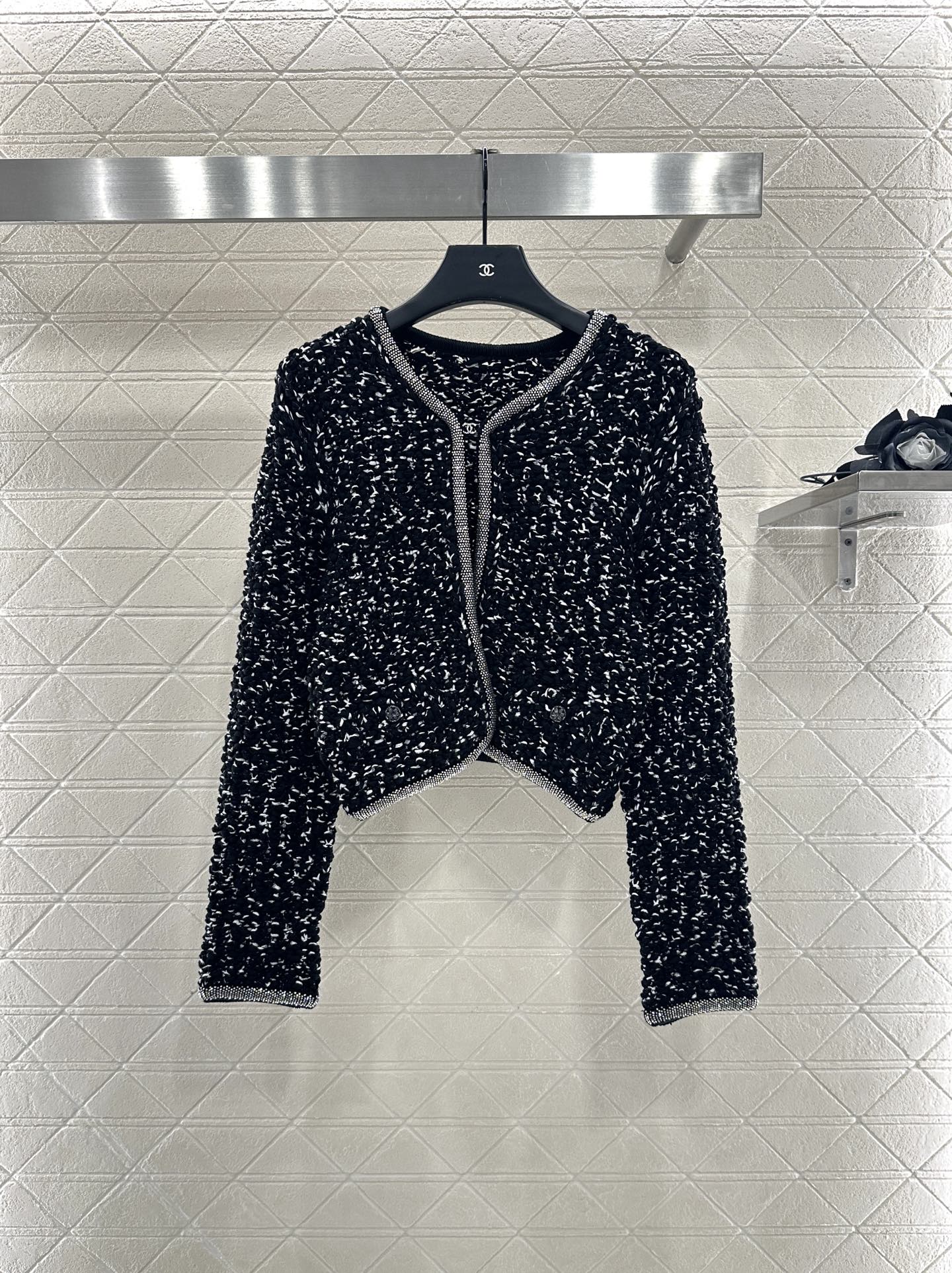 25 Rhinestone tied edge knitted cardigan half skirt set