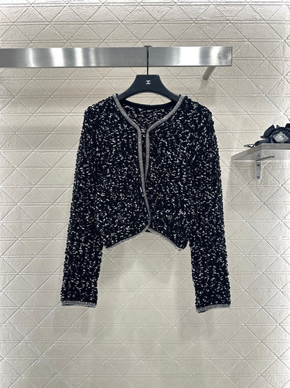 25 Rhinestone tied edge knitted cardigan half skirt set