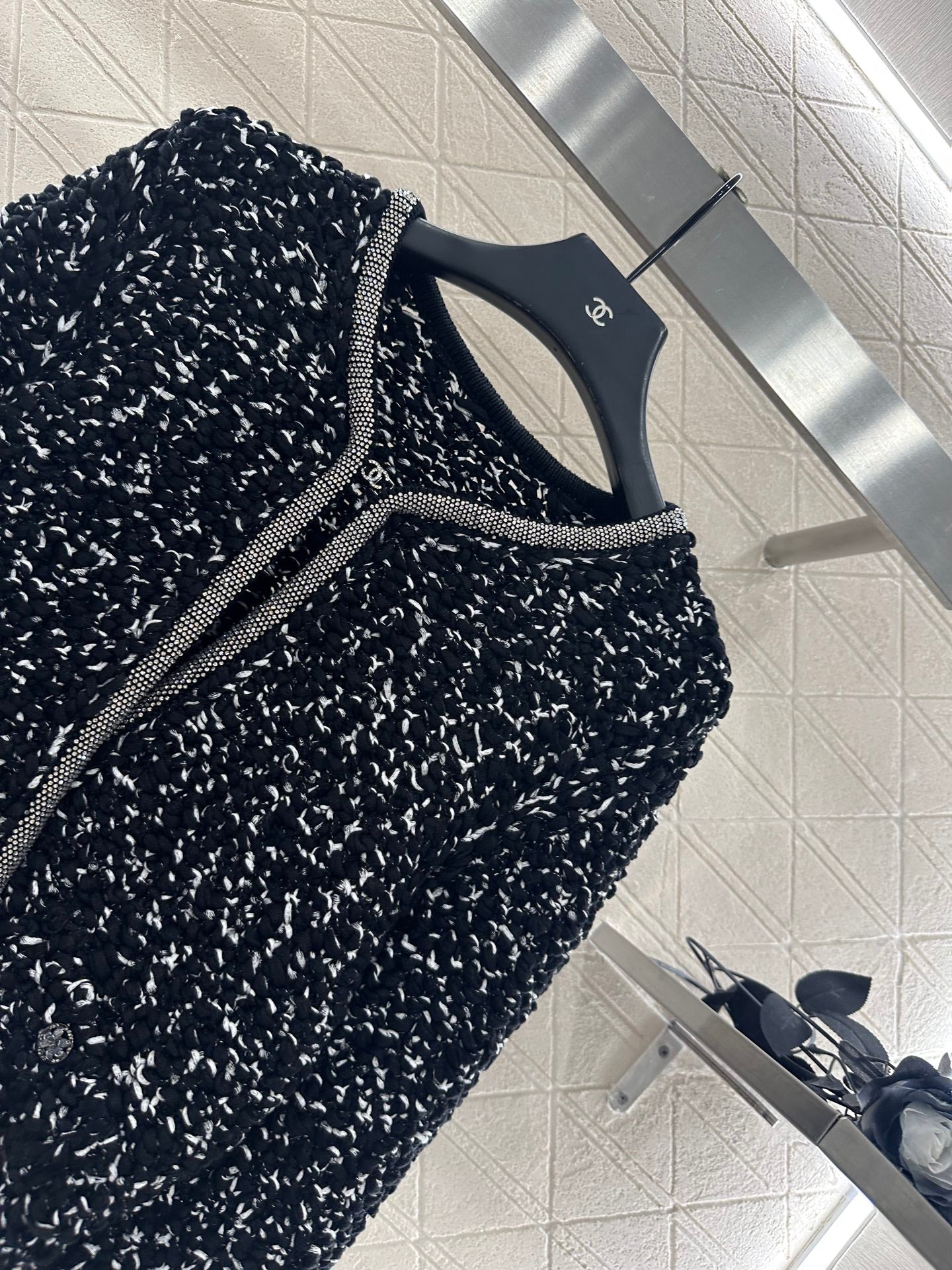 25 Rhinestone tied edge knitted cardigan half skirt set