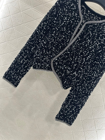 25 Rhinestone tied edge knitted cardigan half skirt set