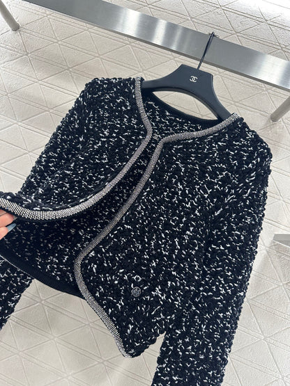 25 Rhinestone tied edge knitted cardigan half skirt set