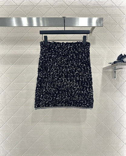 25 Rhinestone tied edge knitted cardigan half skirt set