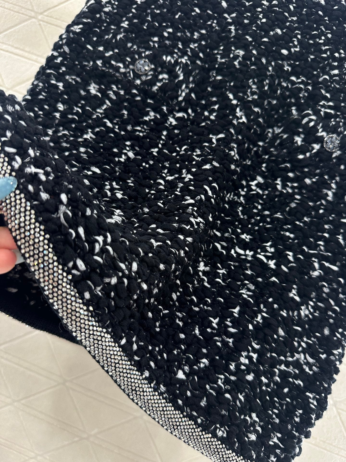 25 Rhinestone tied edge knitted cardigan half skirt set