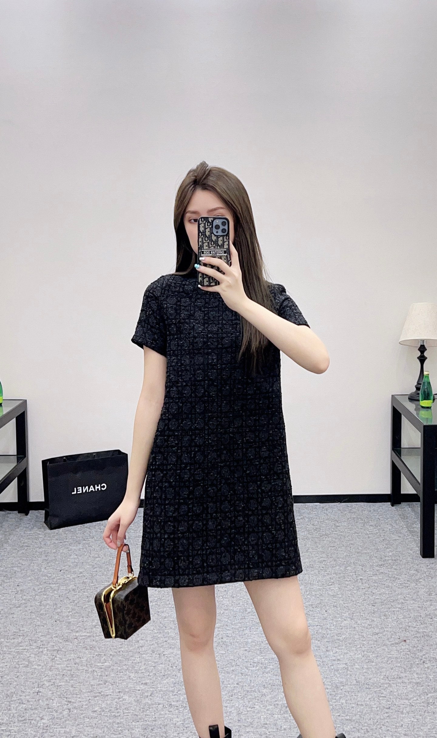 25fw new jacquard rattan check dress