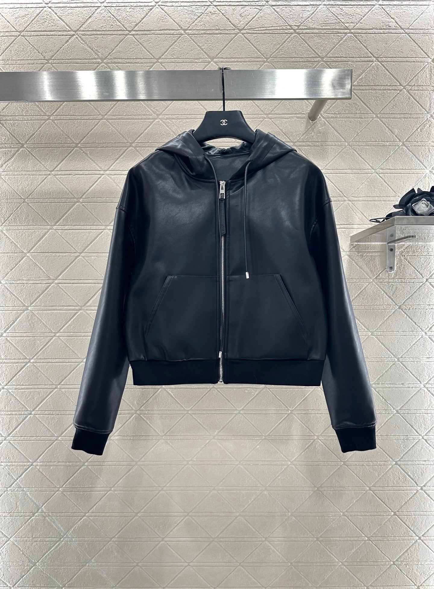 25fw new leather hooded jacket and trousers set