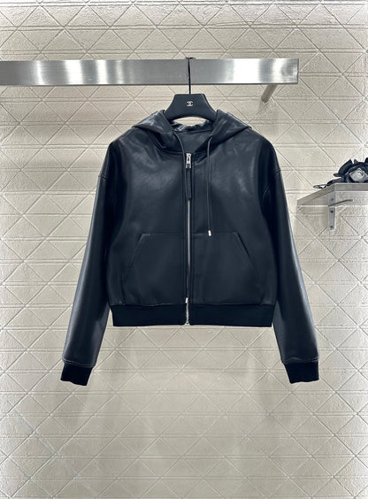 25fw new leather hooded jacket and trousers set