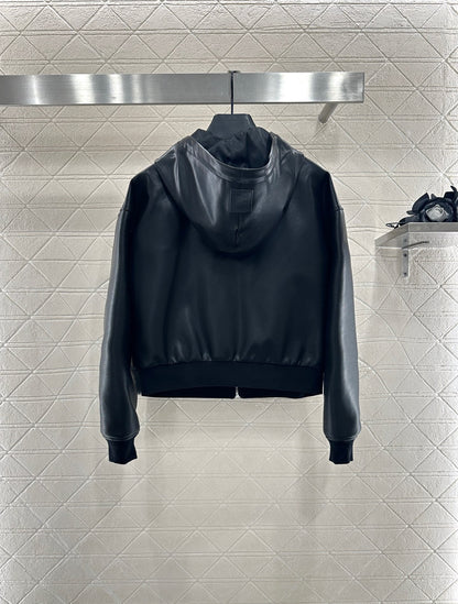 25fw new leather hooded jacket and trousers set