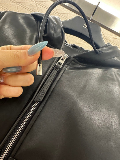 25fw new leather hooded jacket and trousers set