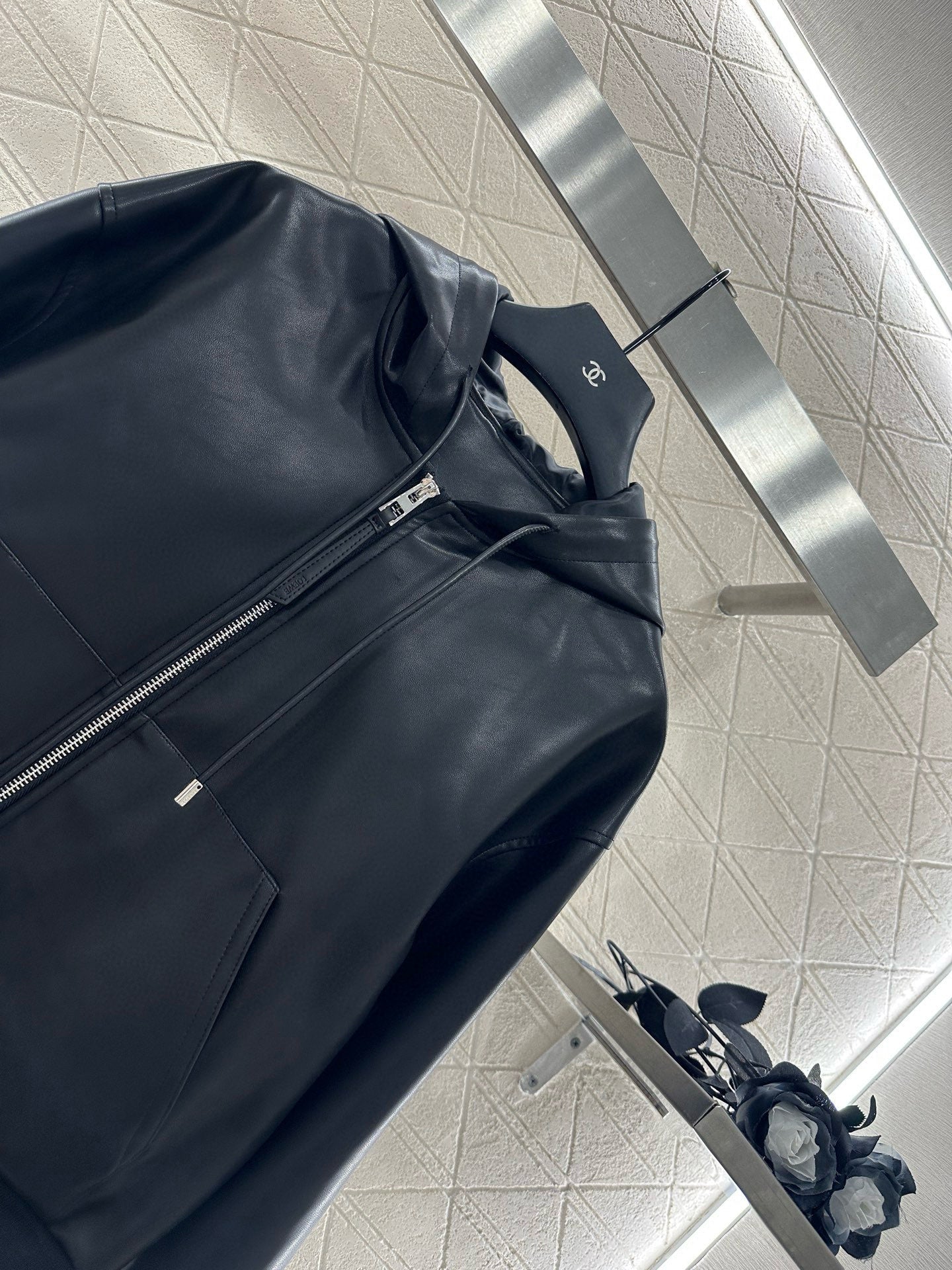 25fw new leather hooded jacket and trousers set