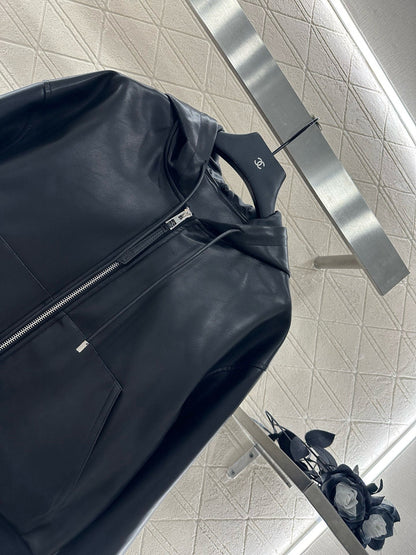 25fw new leather hooded jacket and trousers set