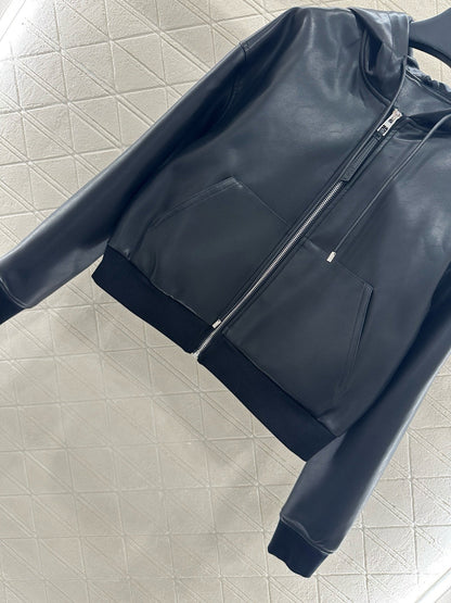 25fw new leather hooded jacket and trousers set