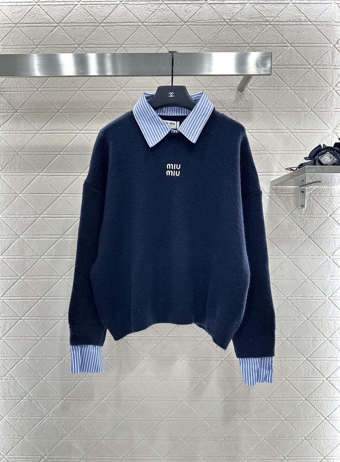 25fw new patchwork knitted top and skirt suit