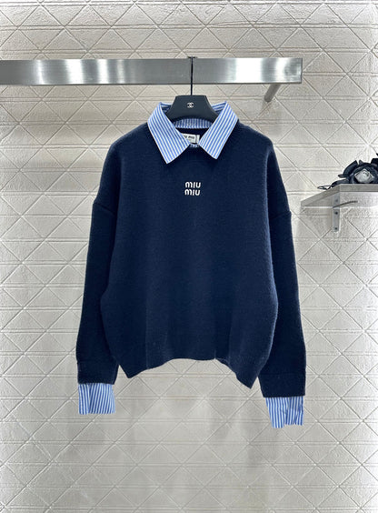 25fw new patchwork knitted top and skirt suit