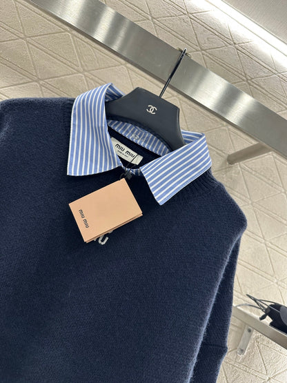 25fw new patchwork knitted top and skirt suit