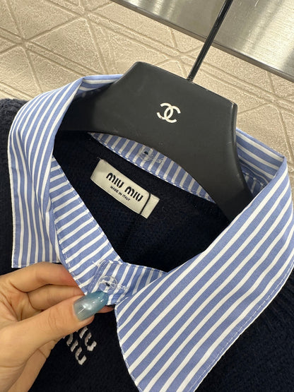 25fw new patchwork knitted top and skirt suit