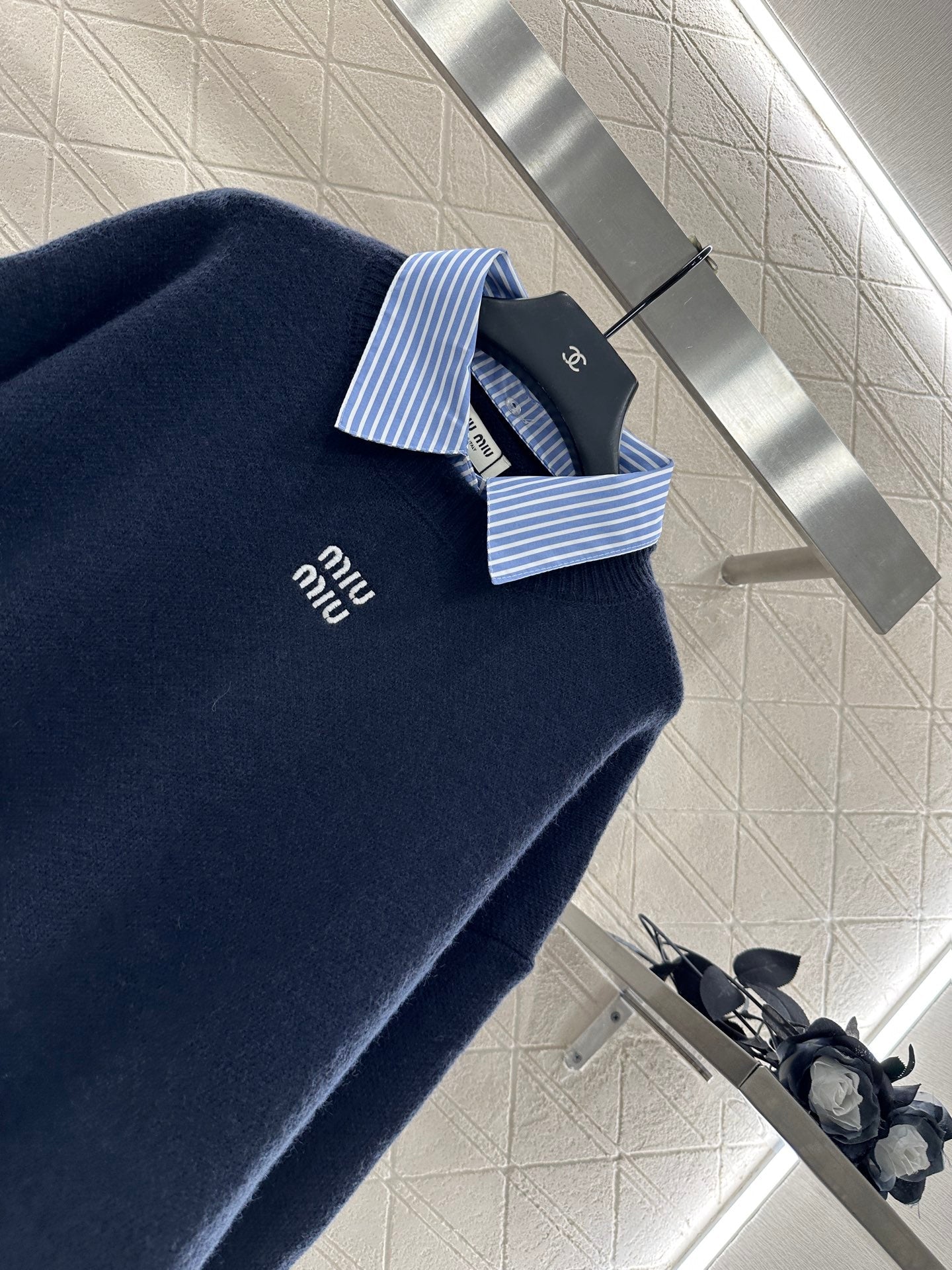 25fw new patchwork knitted top and skirt suit