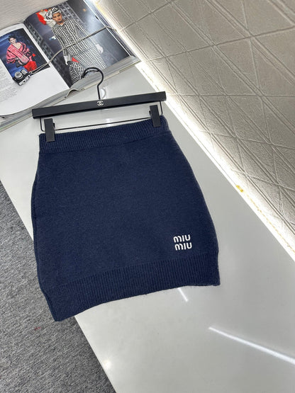 25fw new patchwork knitted top and skirt suit