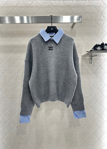 25fw new patchwork knitted top and skirt suit