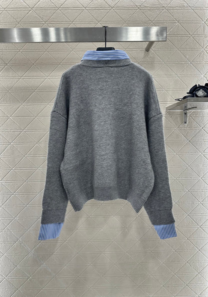 25fw new patchwork knitted top and skirt suit