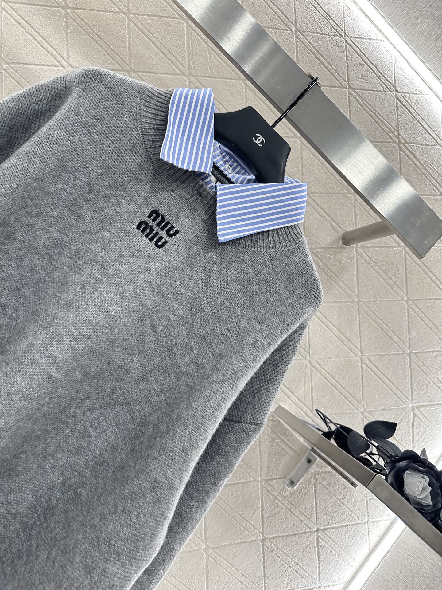 25fw new patchwork knitted top and skirt suit